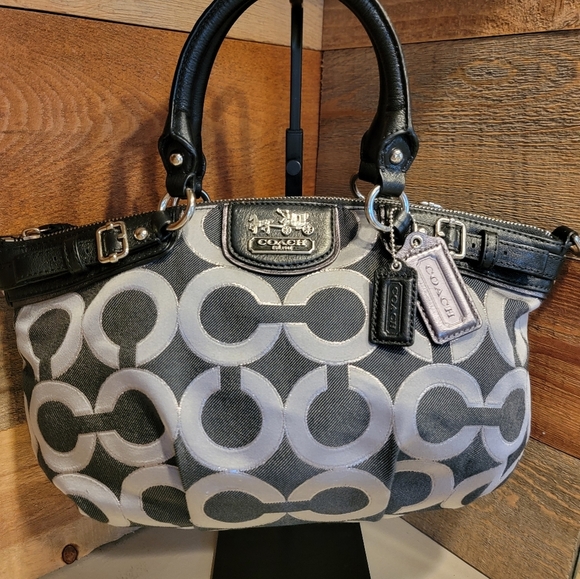 Coach Handbags - Coach Madison Gunmetal Black Signature Sachel/Crossbody